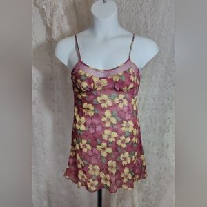 Carol Hochman Sexy Wine Beige Floral Sheer Chemise Night Gown